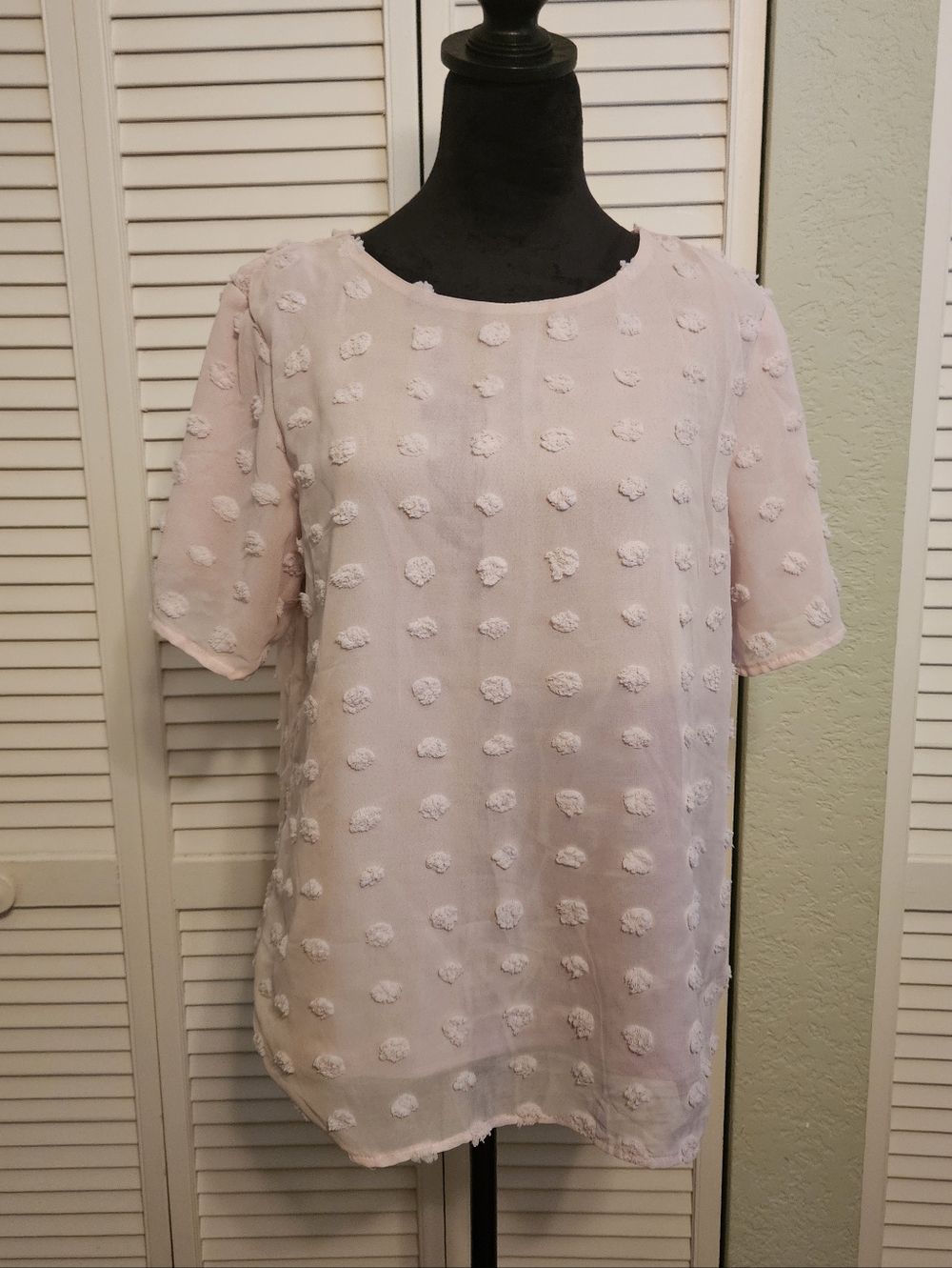 Very Pale Light Pink Textured Short-Sleeve Women's Top